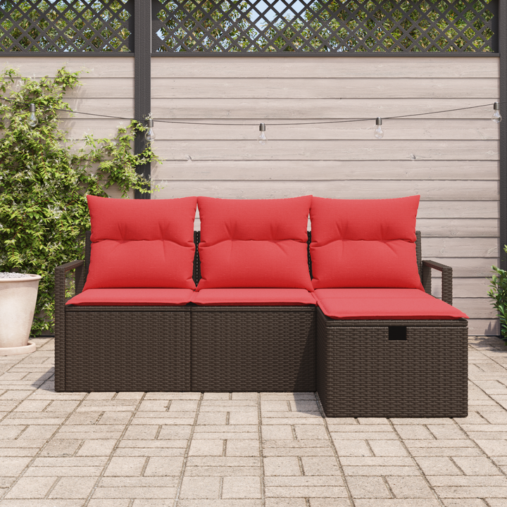 Sofa Sæt med pude med opbevaring 4 pcs Brun og Rød polyrattan