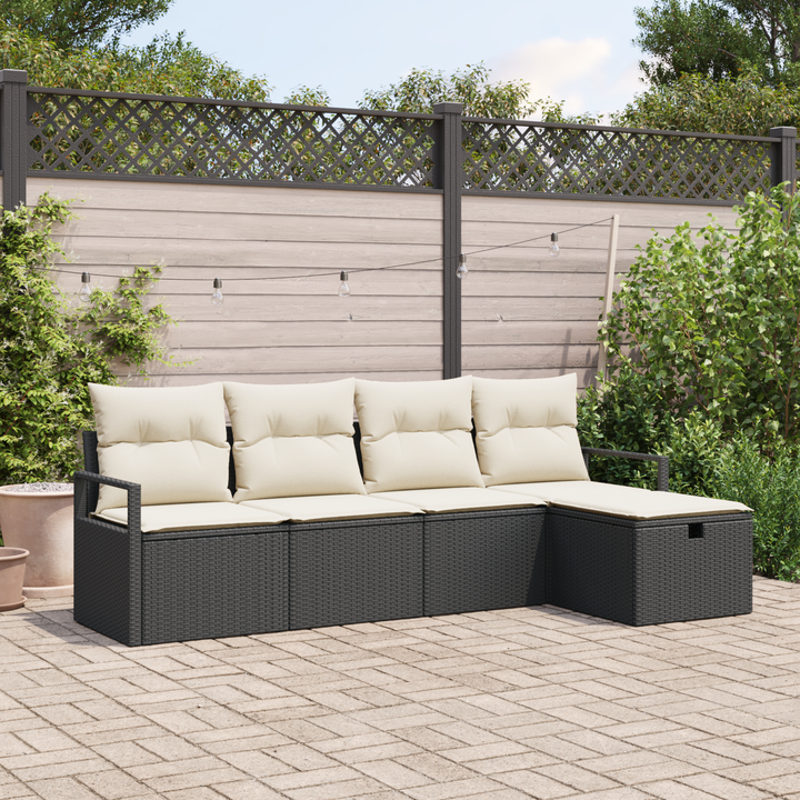Sofa Sæt med pude med opbevaring 5 pcs Sort og Cream polyrattan