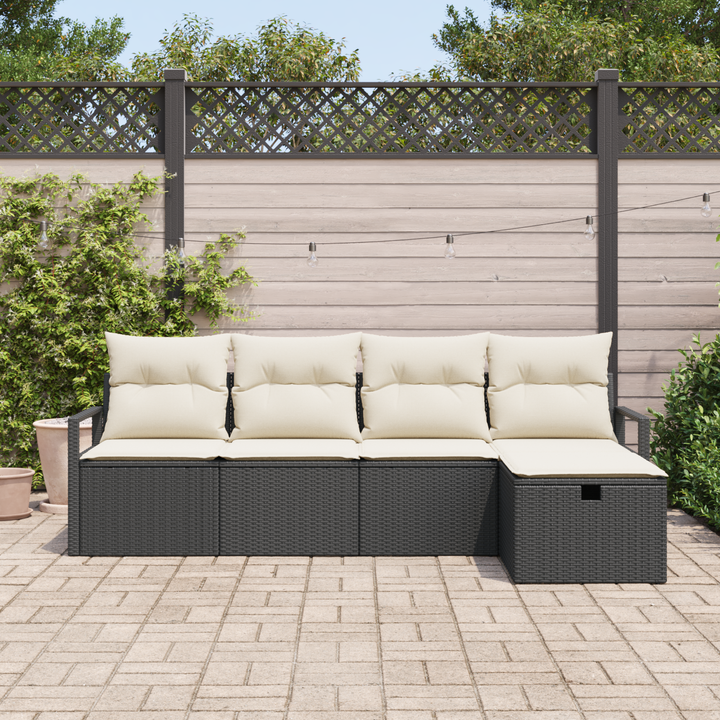 Sofa Sæt med pude med opbevaring 5 pcs Sort og Cream polyrattan