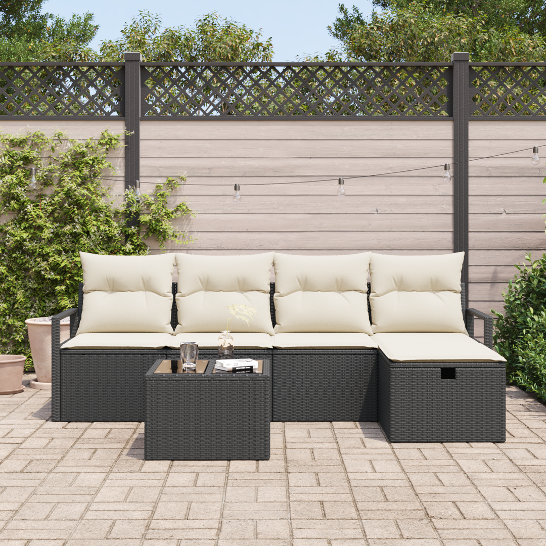 Sofa Sæt med pude med opbevaring 6 pcs Sort og Cream polyrattan