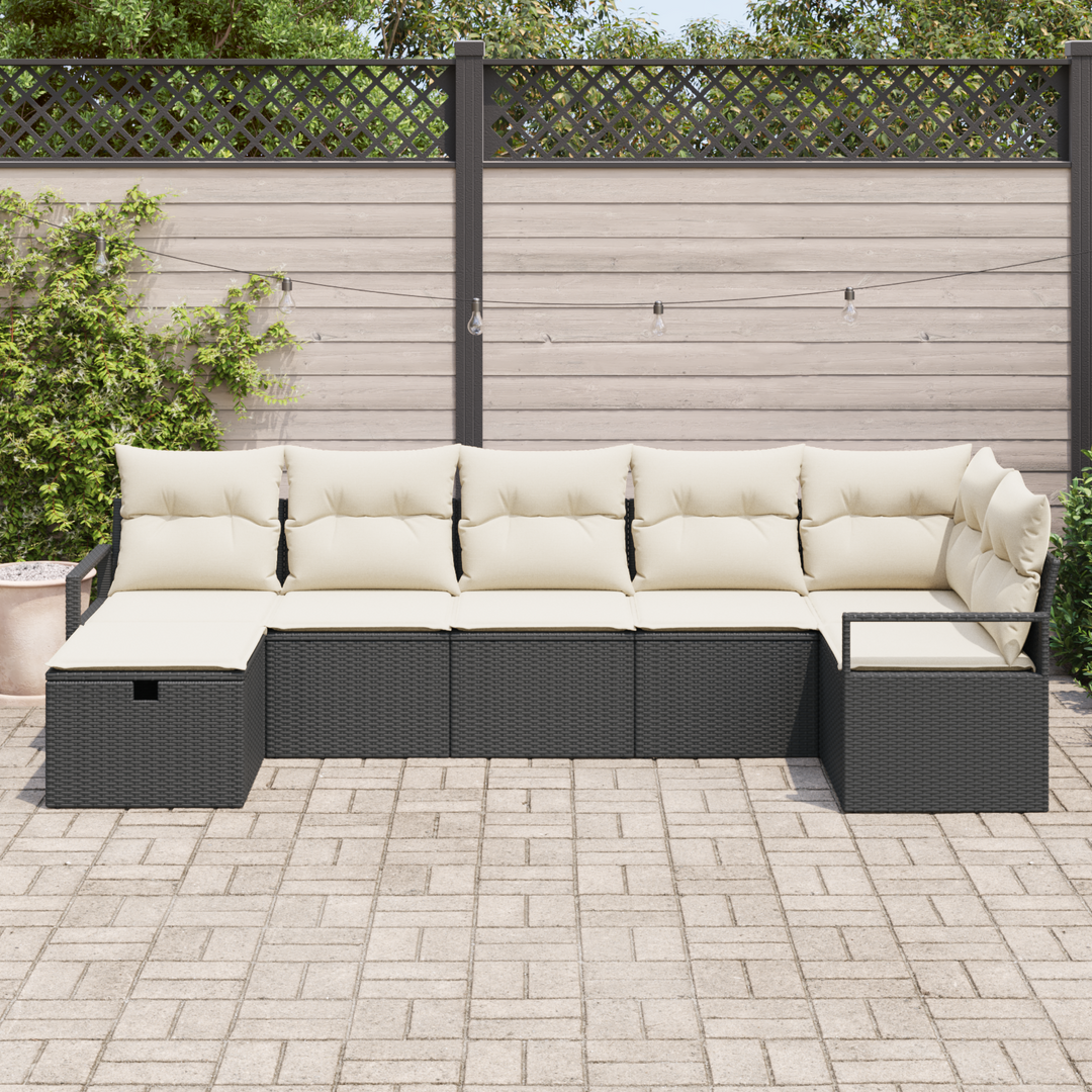 Sofa Sæt med pude med opbevaring 7 pcs Sort og Cream polyrattan