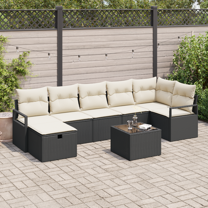 Sofa Sæt med pude med opbevaring 8 pcs Sort og Cream polyrattan