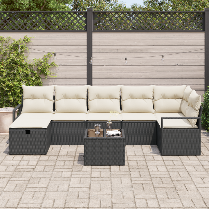 Sofa Sæt med pude med opbevaring 8 pcs Sort og Cream polyrattan
