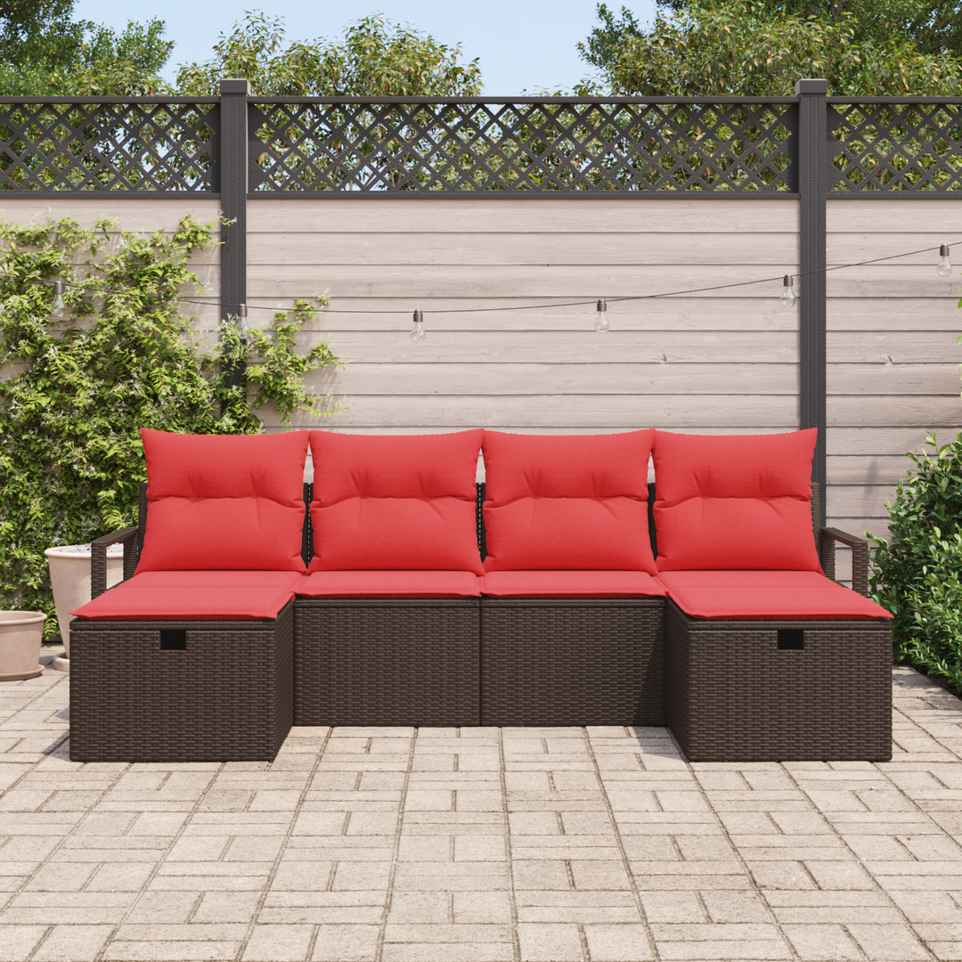 Sofa Sæt med pude med opbevaring 6 pcs Brun og Rød polyrattan