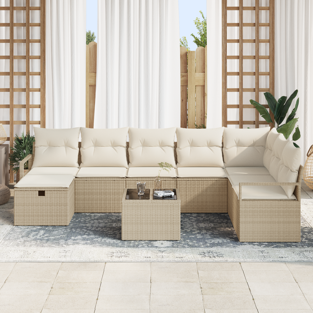 Sofa Sæt med pude 9 pcs Beige og creme polyrattan