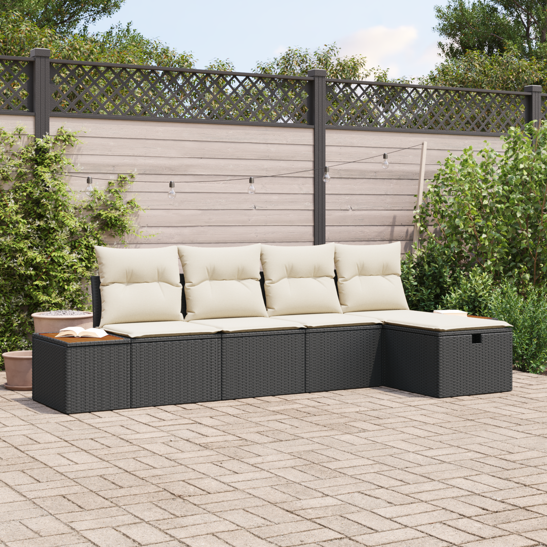 Havesofa Sæt med pude 5 pcs Sort Poly rattan