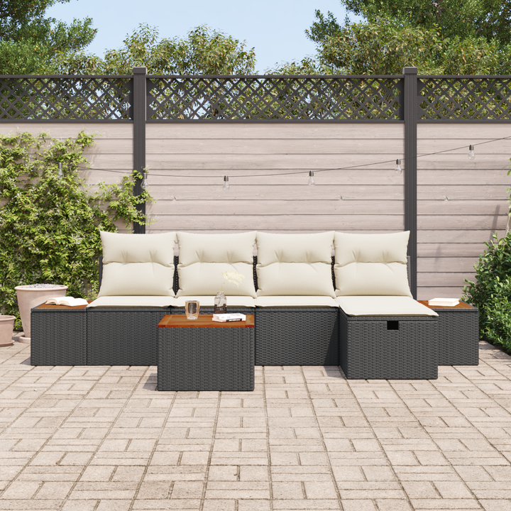 Havesofa Sæt med pude 6 pcs Sort Poly rattan