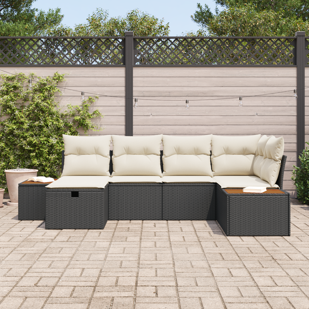 Havesofa Sæt med pude med opbevaring Sort polyrattan