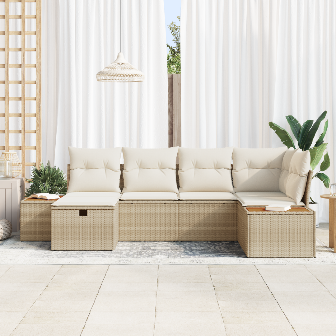 Havesofa Sæt med pude 6 pcs Beige Poly rattan