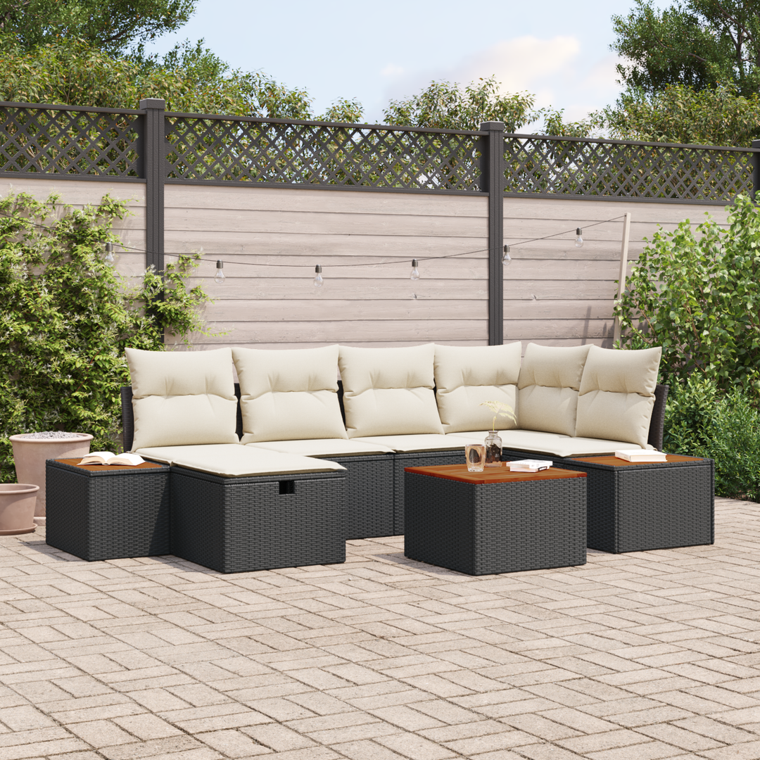 Havesofa Sæt med pude 7 pcs Sort 55 x 62 x 69 cm Poly rattan