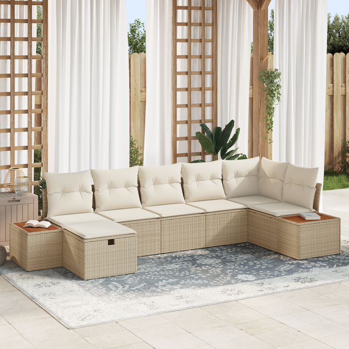 Havesofa Sæt med pude 7 pcs Beige Poly rattan