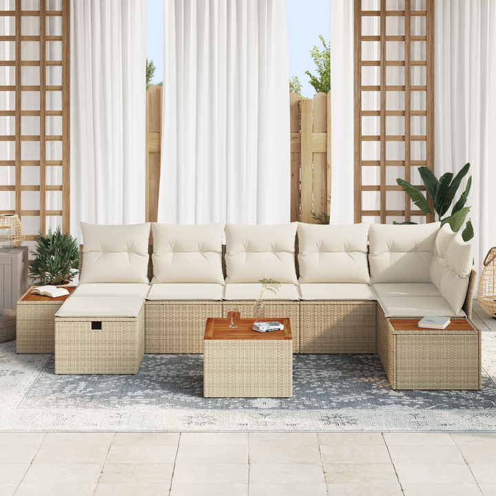 Havesofa Sæt med pude 8 pcs Beige Poly rattan