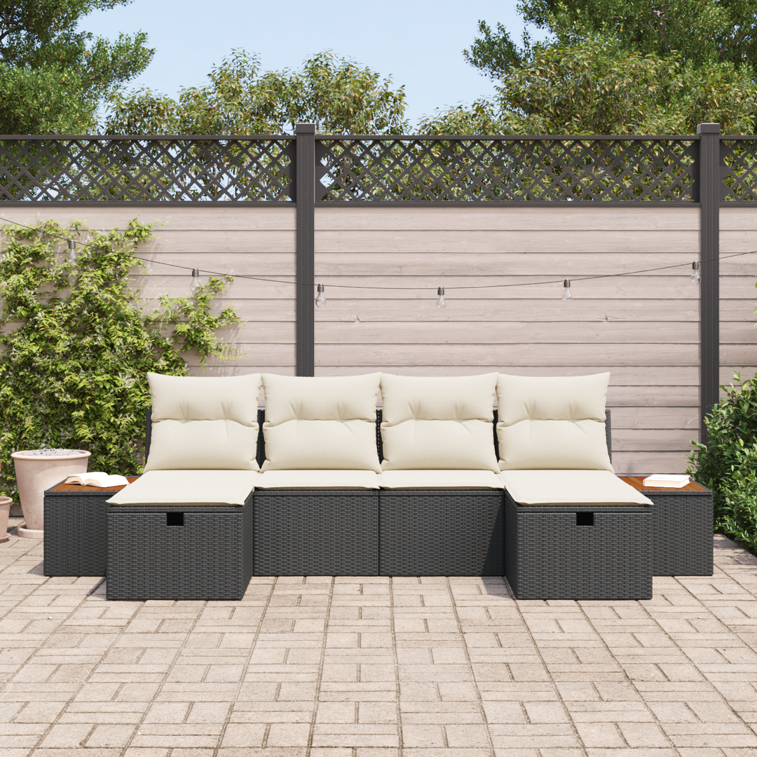 Havesofa Sæt med pude 6 pcs Sort 55 x 62 x 69 cm Poly rattan