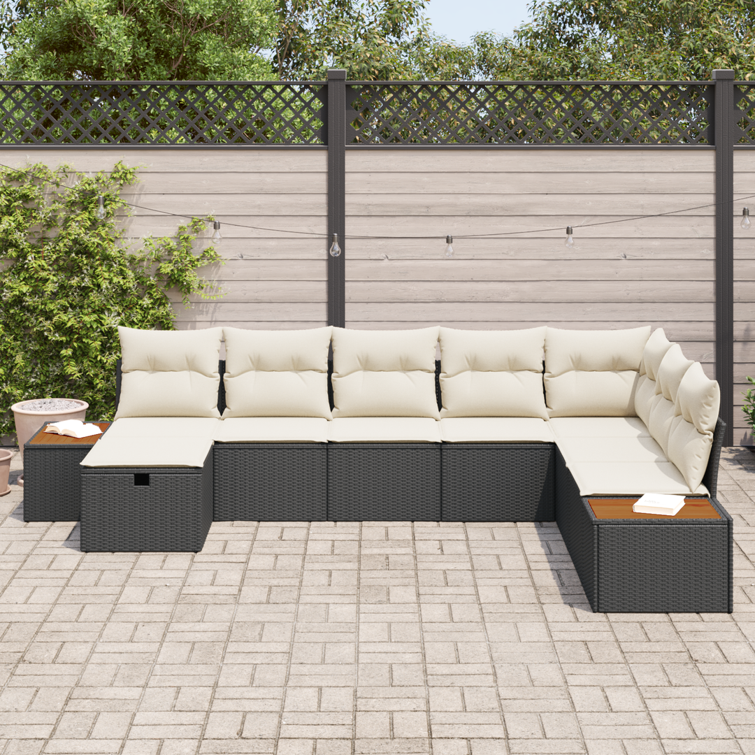 Havesofa Sæt med pude med opbevaring Sort polyrattan
