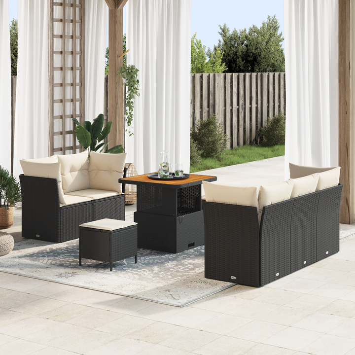 Havesofa Sæt med pude 8 pcs Sort og Cream polyrattan