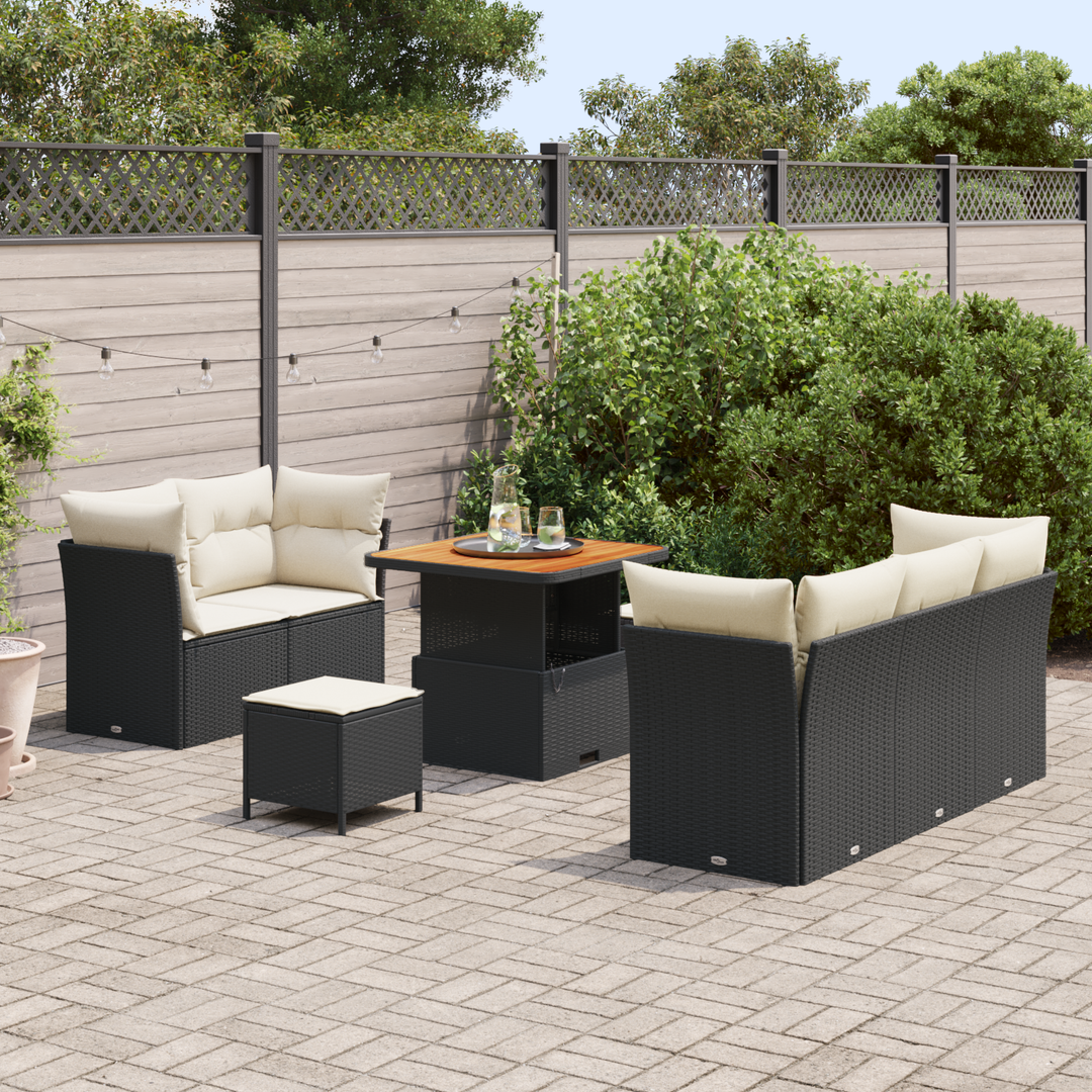 Havesofa Sæt med pude 8 pcs Sort og Cream polyrattan
