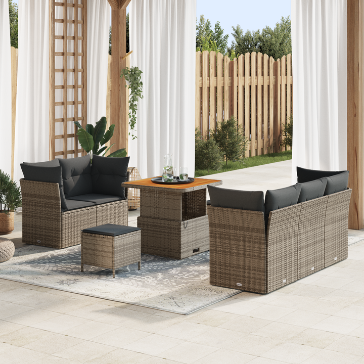 Havesofa Sæt 8 pcs Grå Poly rattan og pulverlakeret stål