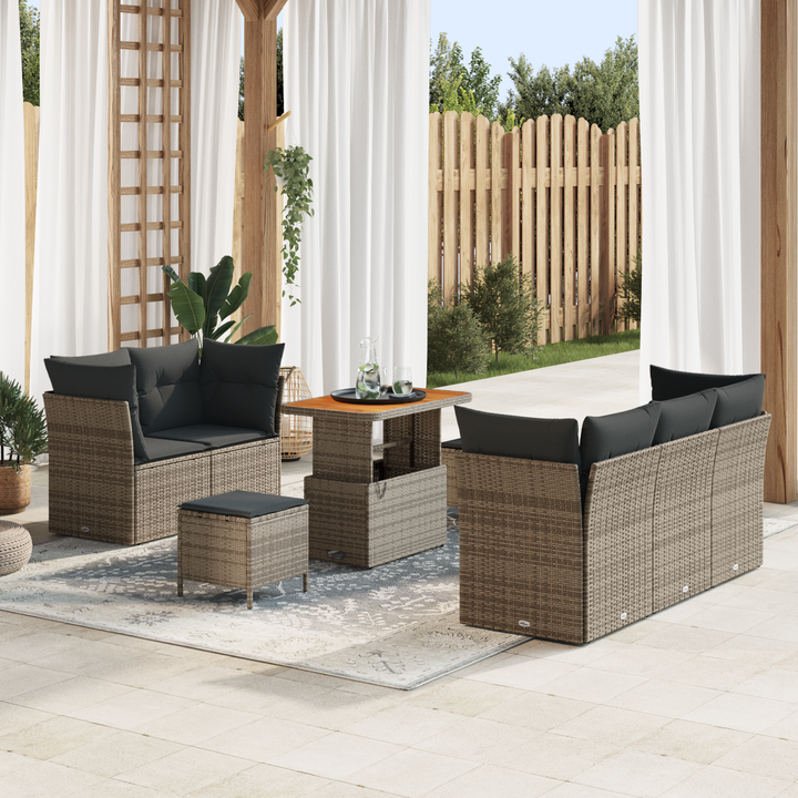 Havesofa Sæt 8 pcs Grå Poly rattan og pulverlakeret stål