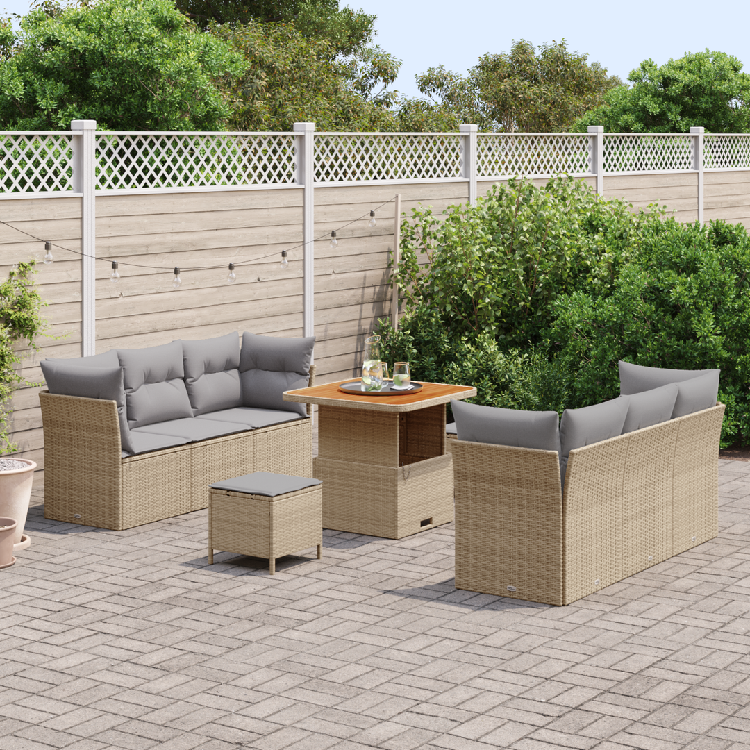 Havesofa Sæt med pude 9 pcs Beige og lys grå polyrattan