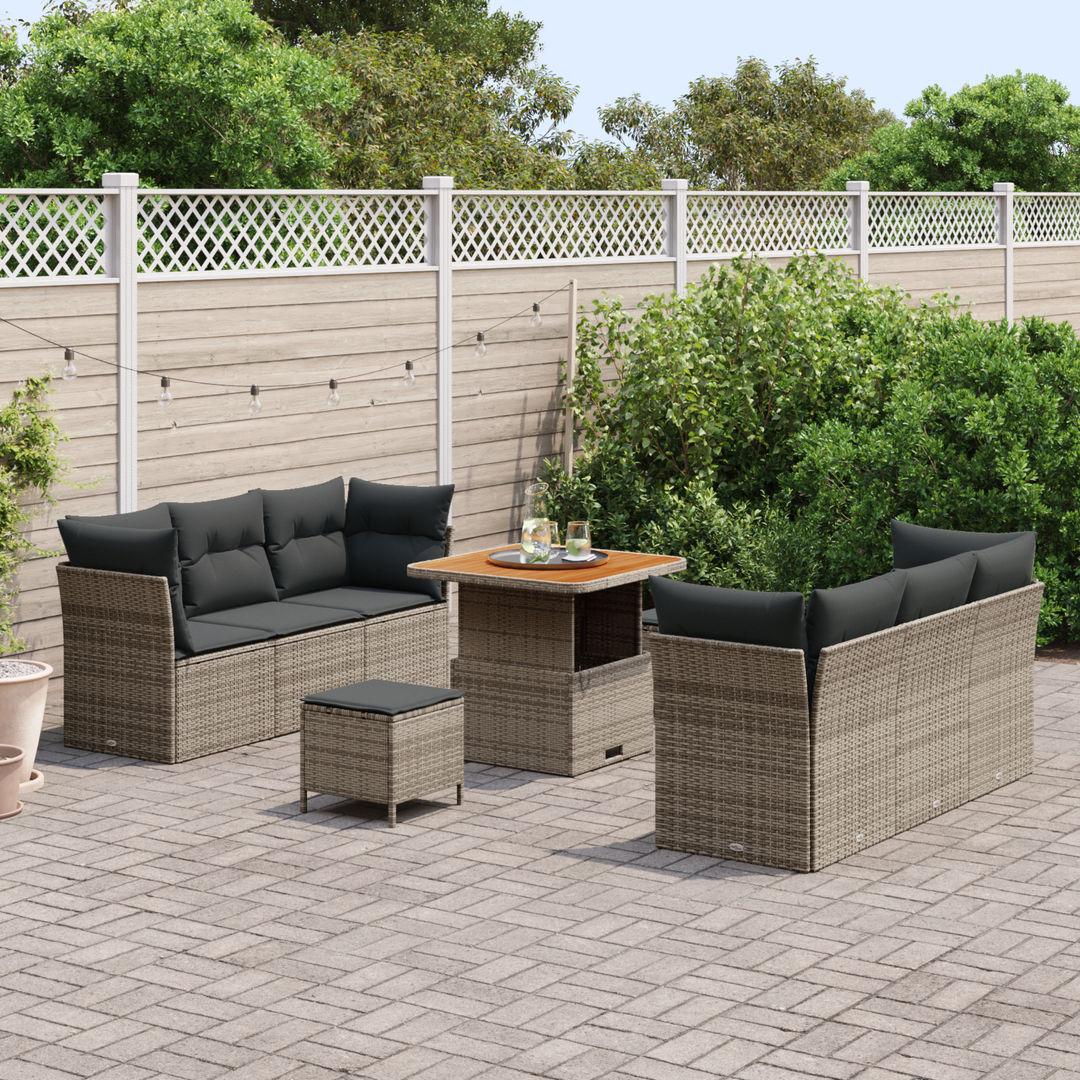Havesofa Sæt med pude 9 pcs Grå polyrattan