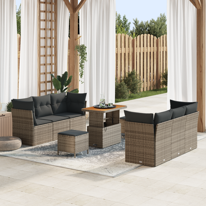 Havesofa Sæt med pude 9 pcs Grå polyrattan