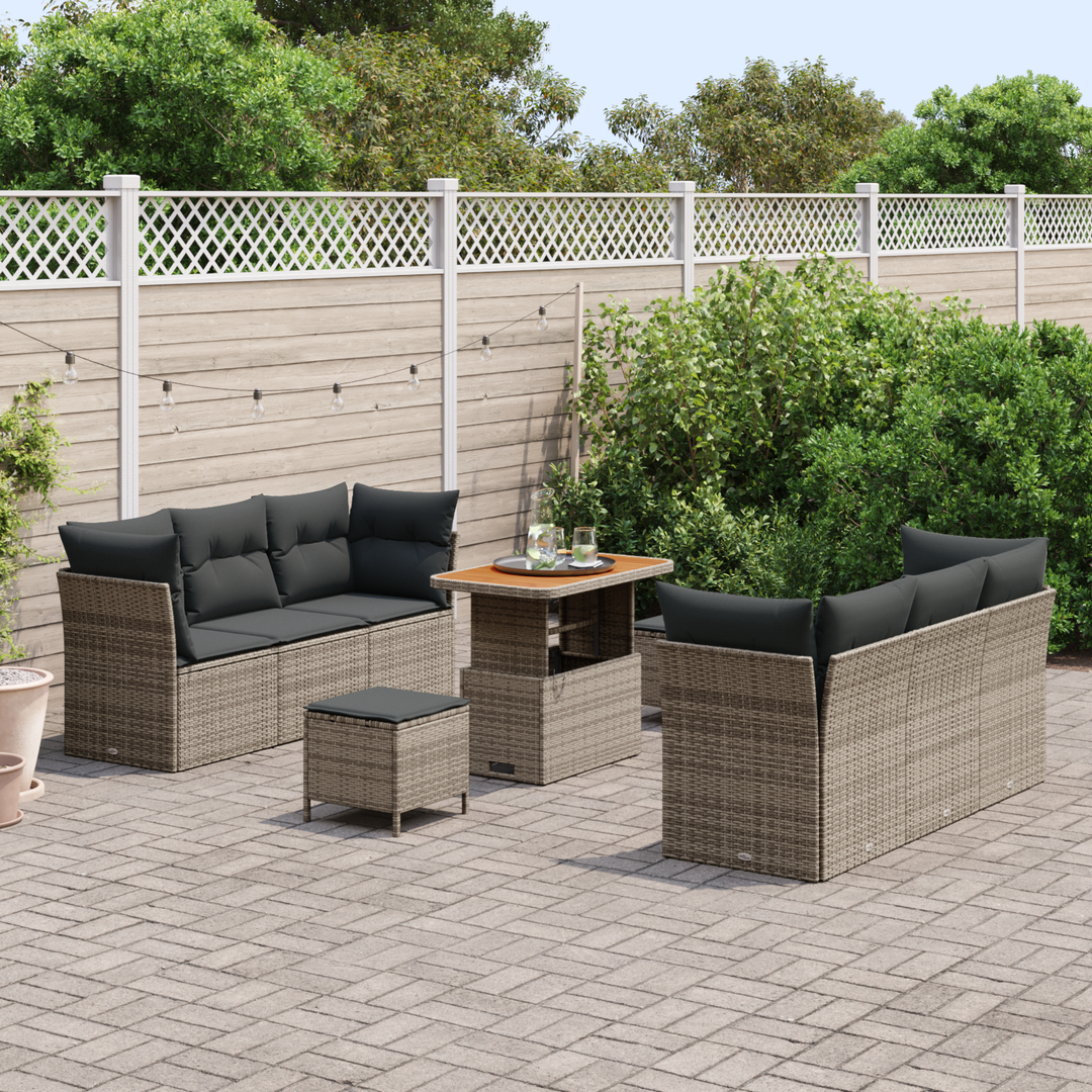 Havesofa Sæt med pude 9 pcs Grå polyrattan