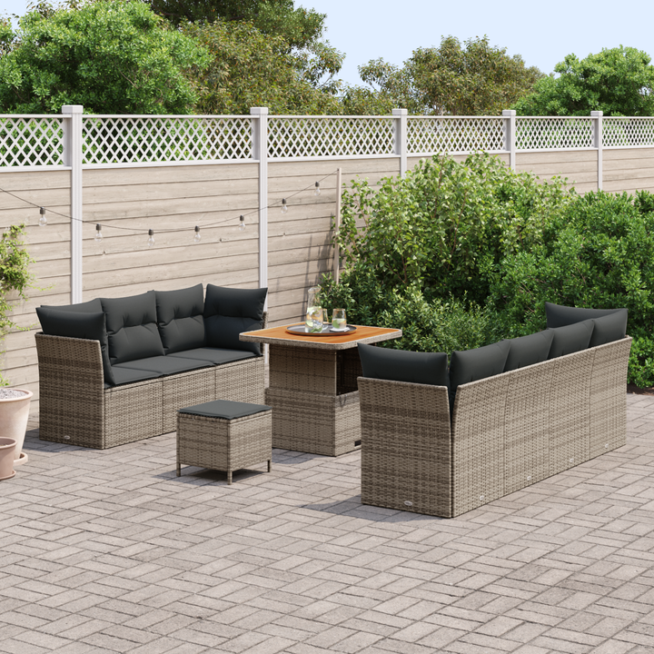 Havesofa Sæt med pude 10 pcs Grå polyrattan
