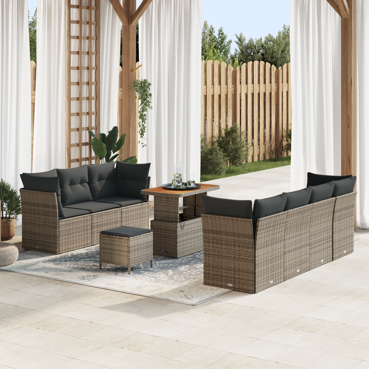 Havesofa Sæt 10 pcs Grå Polyrattan og pulverlakeret stål