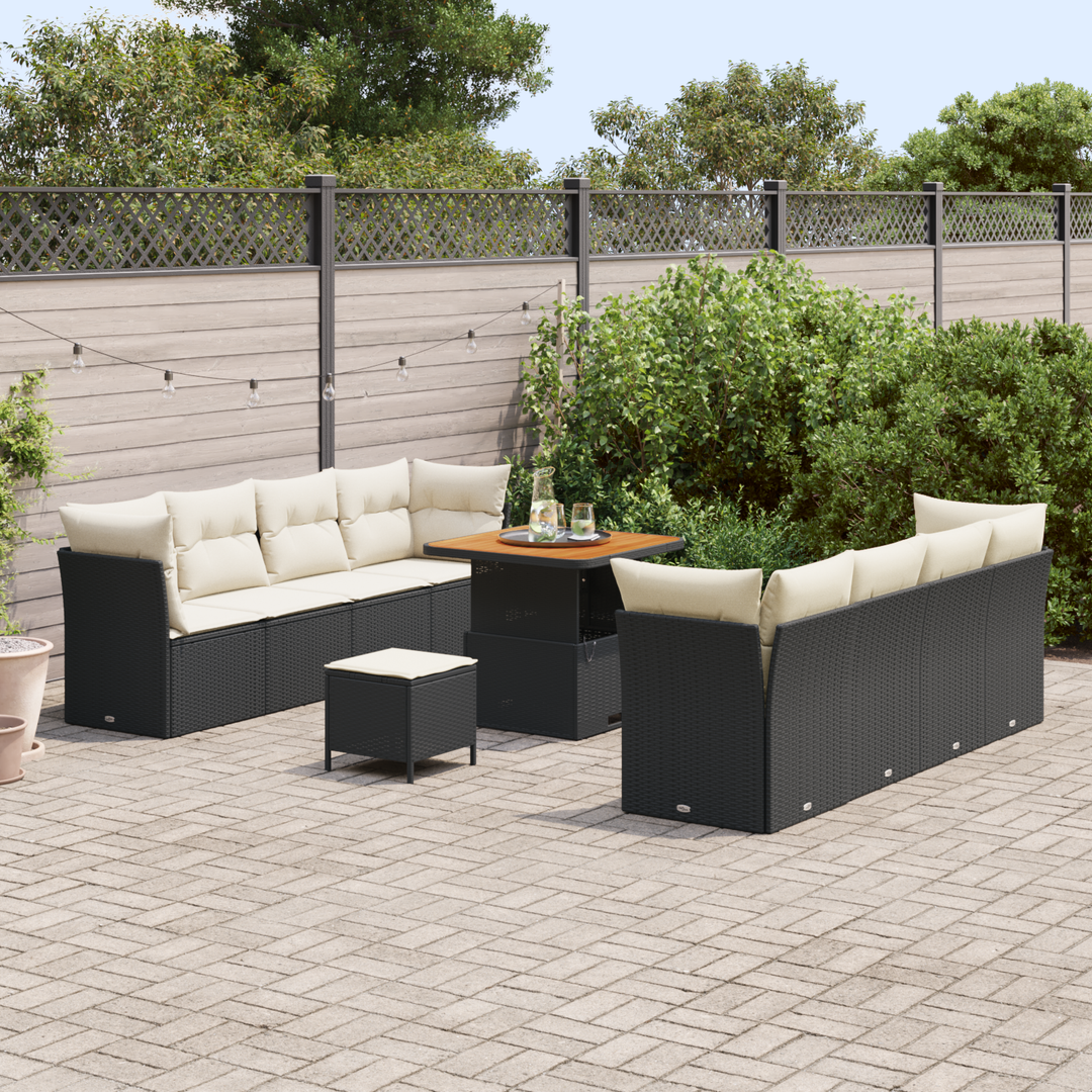 Havesofa Sæt med pude 11 pcs Sort og Cream polyrattan
