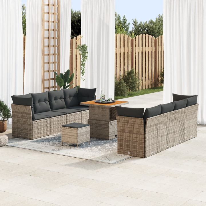 Havesofa Sæt 11 pcs Grå Polyrattan og pulverlakeret stål