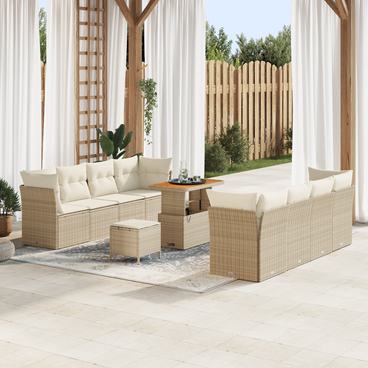 Havesofa Sæt med pude 11 pcs Beige og creme polyrattan