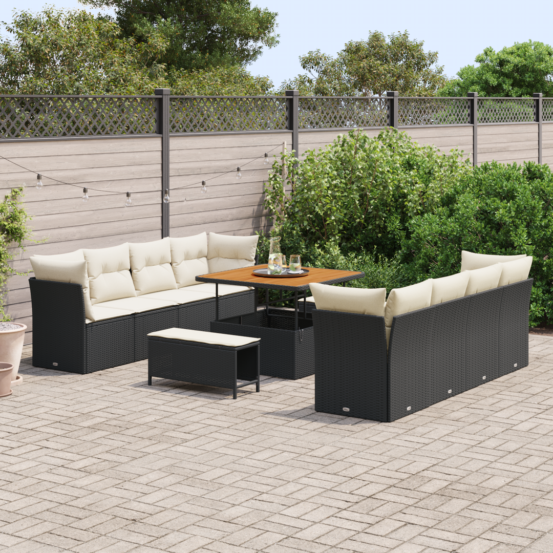 Havesofa Sæt med pude 11 pcs Sort og Cream polyrattan