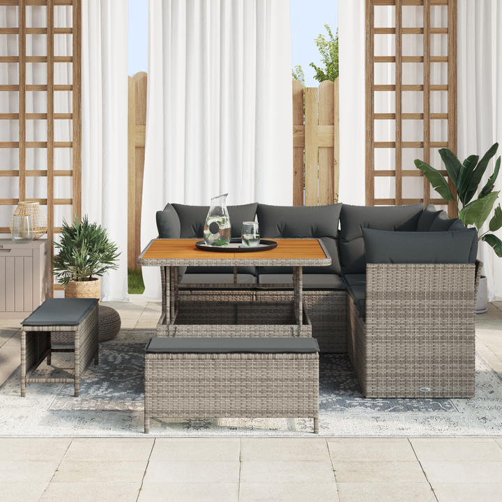 Havesofa Sæt 8 pcs Grå Poly rattan og pulverlakeret stål