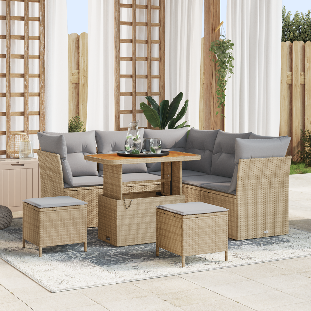 Havesofa Sæt med pude med opbevaring 8 pcs beige og lysegrå