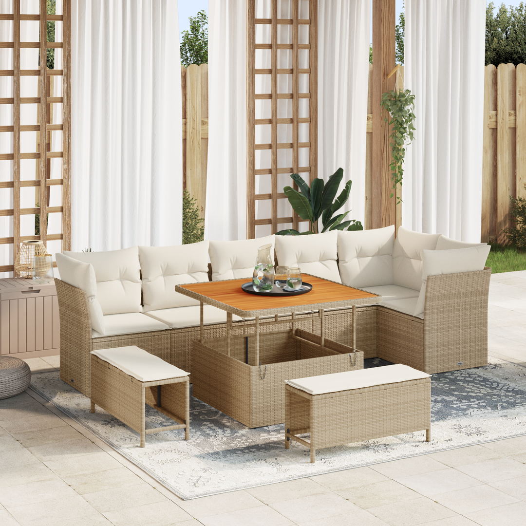 Havesofa Sæt med pude med opbevaring 9 pcs beige og cremefarvet