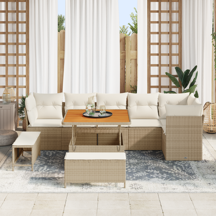 Havesofa Sæt med pude med opbevaring 9 pcs beige og cremefarvet