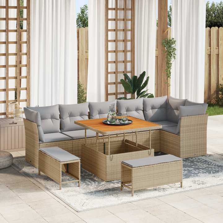 Havesofa Sæt med pude med opbevaring 9 pcs beige og lysegrå