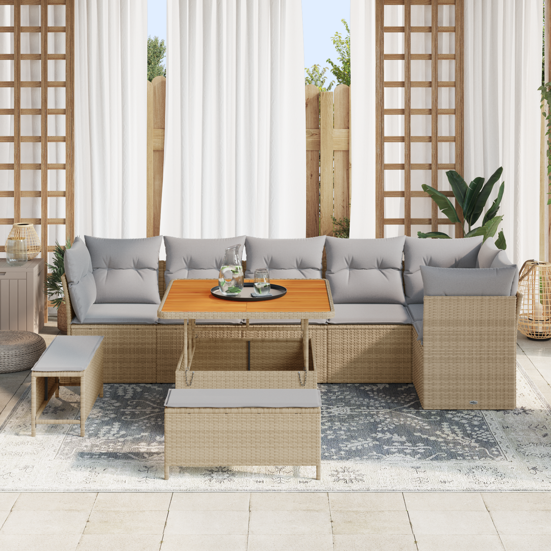 Havesofa Sæt med pude med opbevaring 9 pcs beige og lysegrå