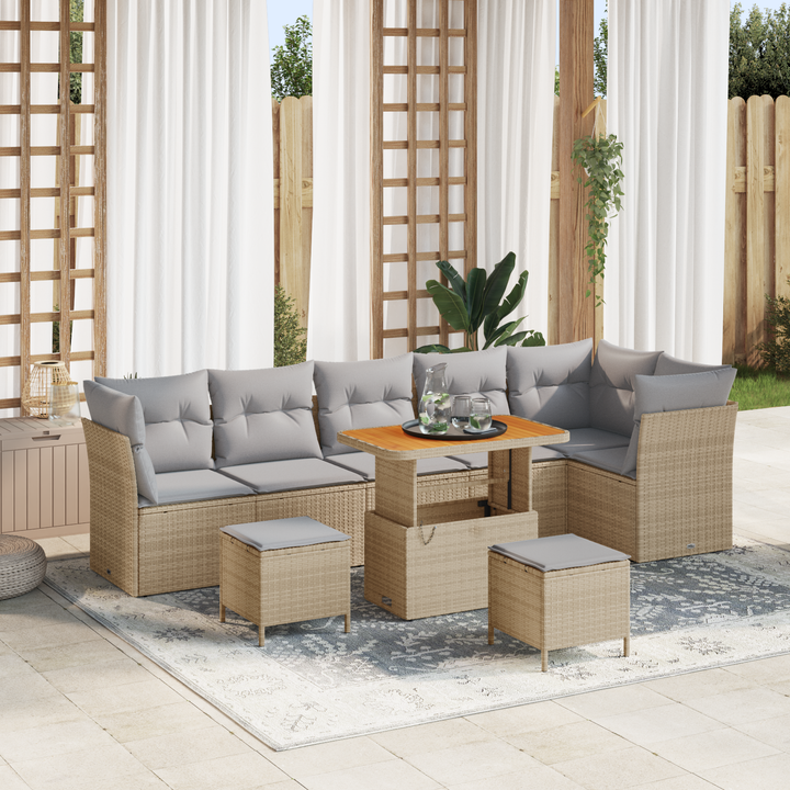 Havesofa Sæt med pude med opbevaring 9 pcs beige og lysegrå