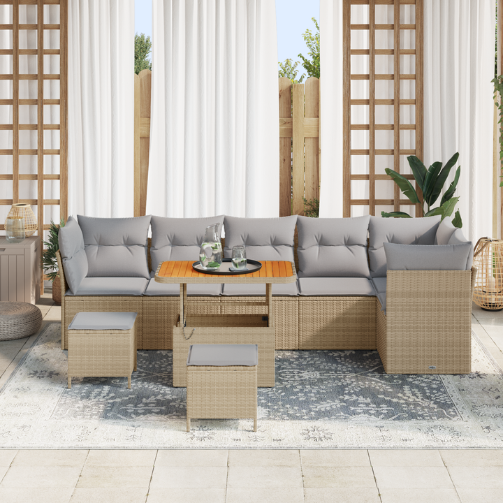 Havesofa Sæt med pude med opbevaring 9 pcs beige og lysegrå