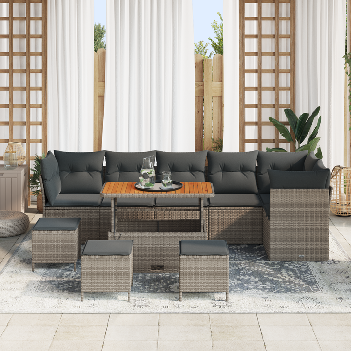 Havesofa Sæt 10 pcs Grå Poly rattan og pulverlakeret stål