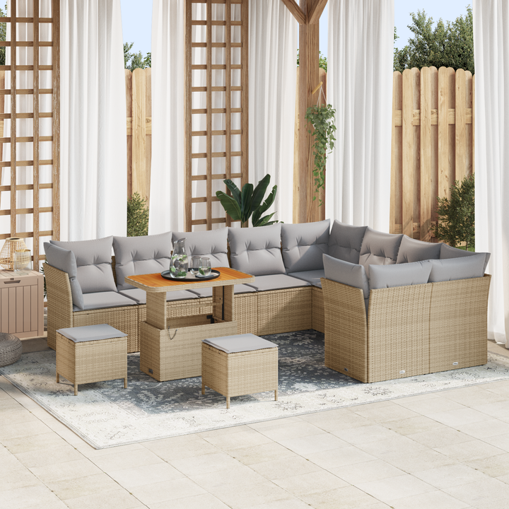 Havesofa Sæt med pude med opbevaring 12 pcs beige og lysegrå