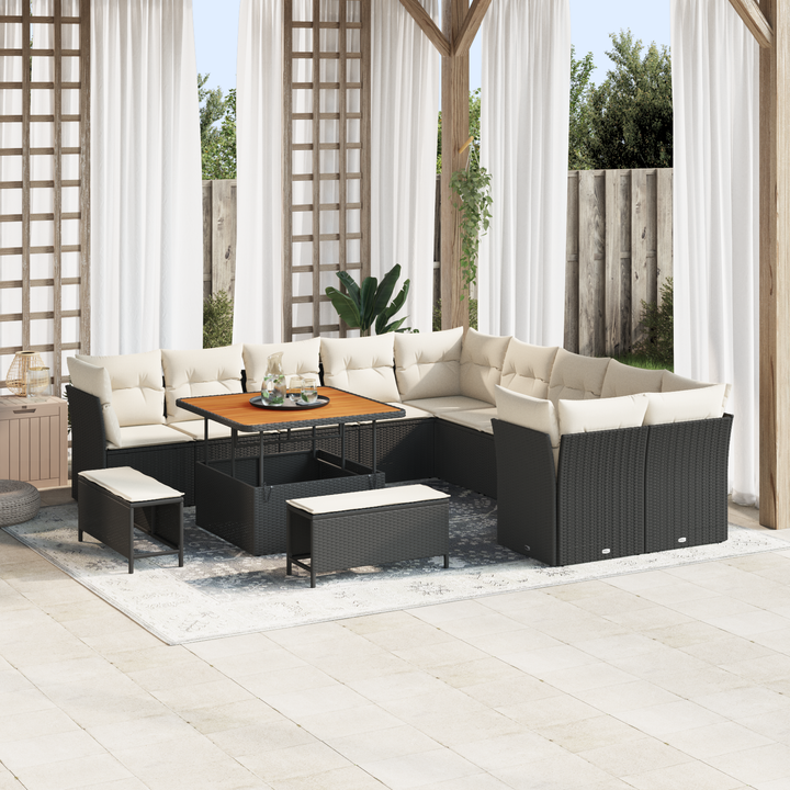 Havesofa Sæt med pude 13 pcs Sort og Cream polyrattan