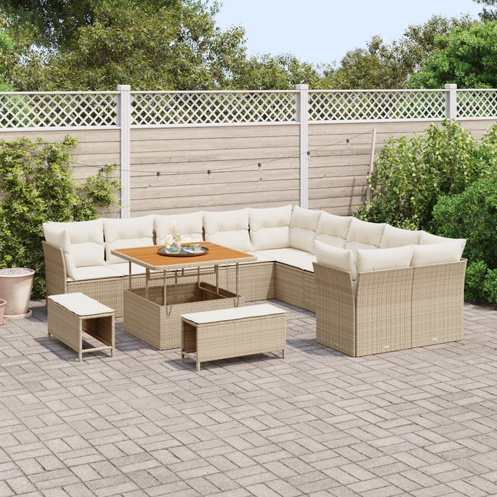 Havesofa Sæt med pude 13 pcs Beige og creme polyrattan