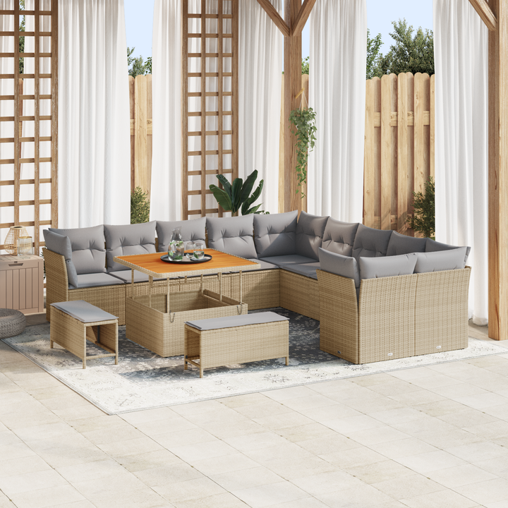 Havesofa Sæt med pude 13 pcs Beige og lys grå polyrattan