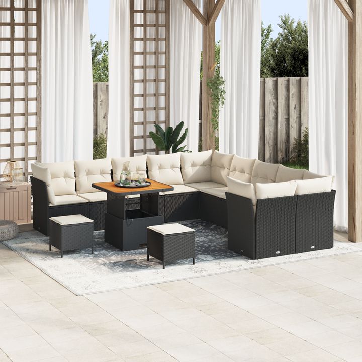 Havesofa Sæt med pude 13 pcs Sort og Cream polyrattan