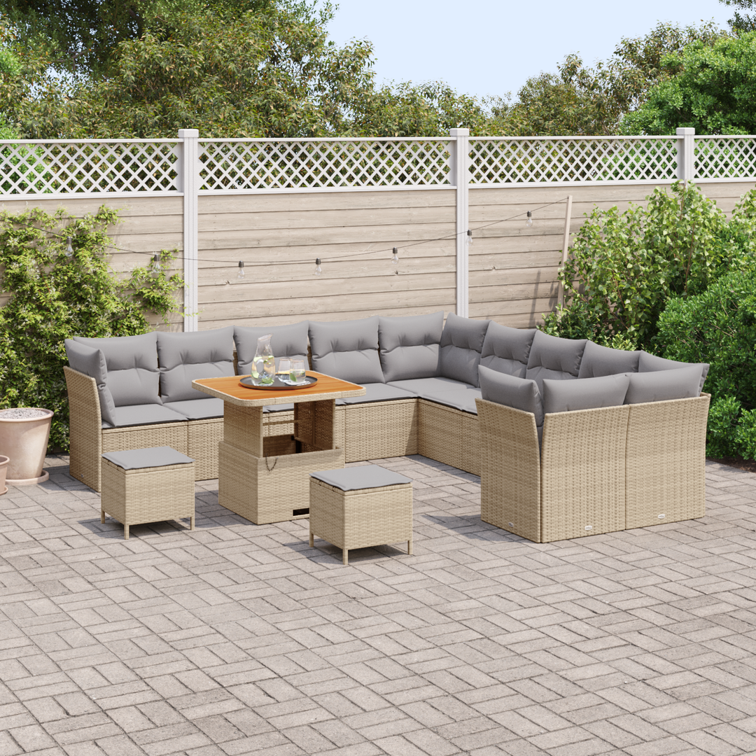 Havesofa Sæt med pude 13 pcs Beige og lys grå polyrattan