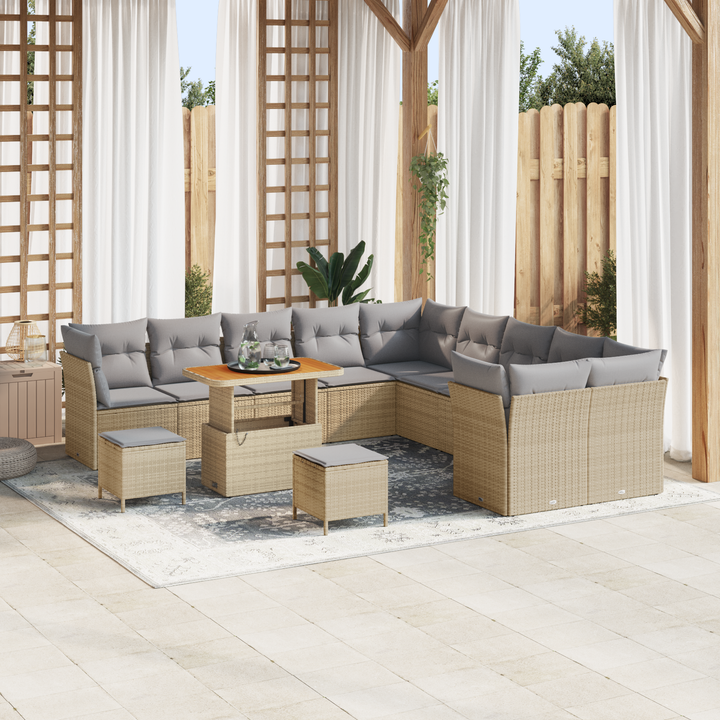 Havesofa Sæt med pude 13 pcs Beige og lys grå polyrattan
