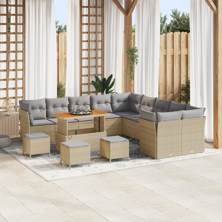 Havesofa Sæt med pude 14 pcs Beige og lys grå polyrattan