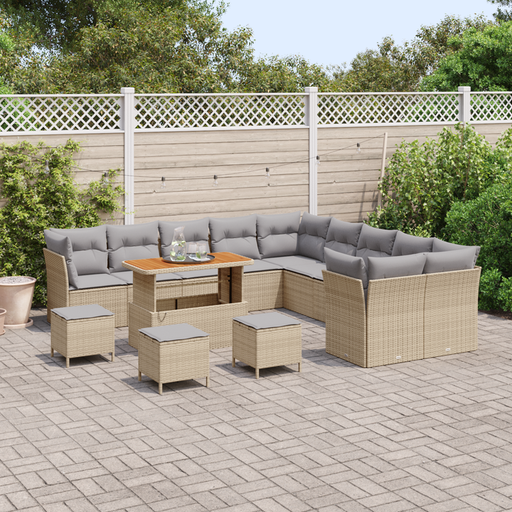 Havesofa Sæt med pude 14 pcs Beige og lys grå polyrattan